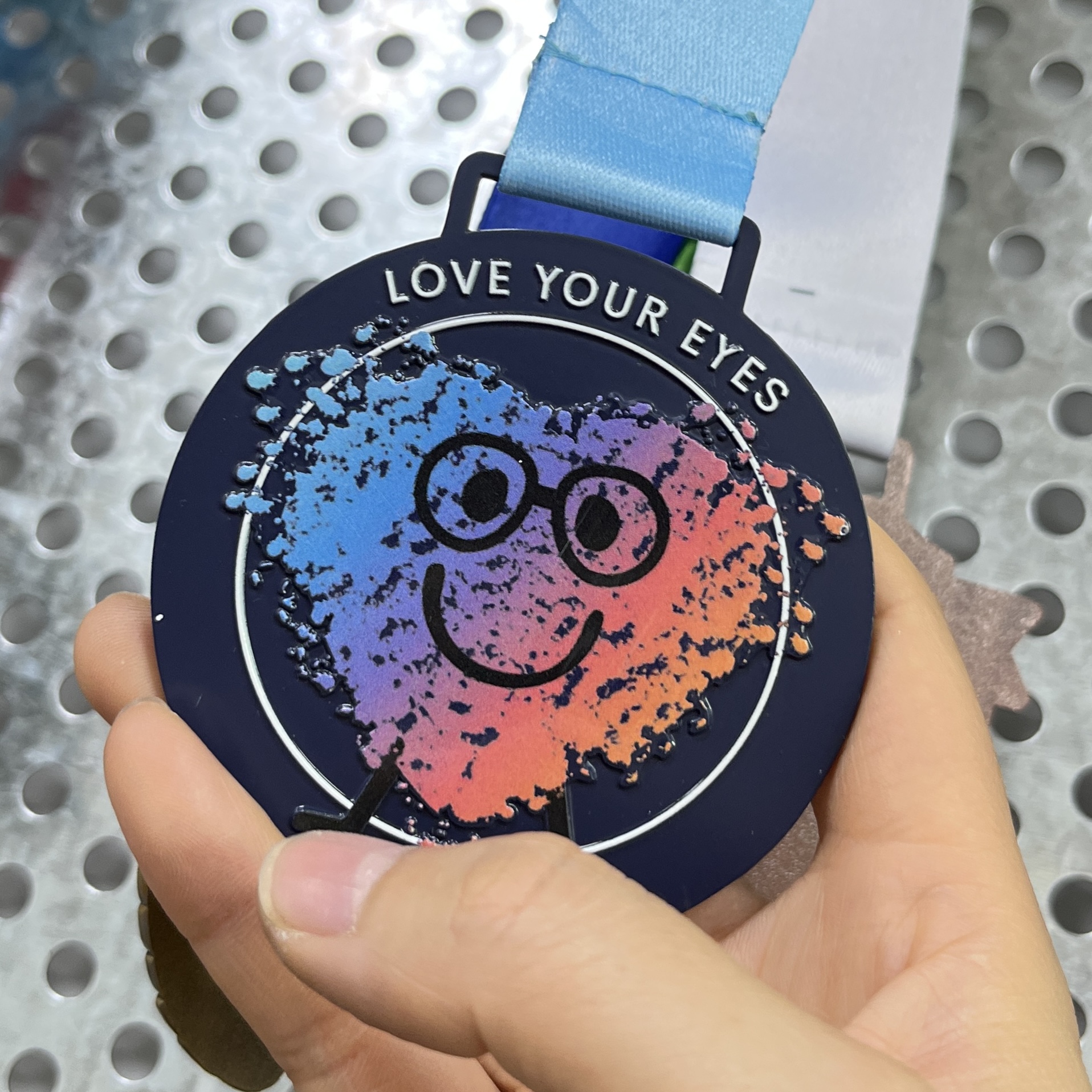 Blue painting round printing medal with your custom logo